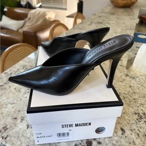 Steve Madden Lita Black Leather Heel Mules